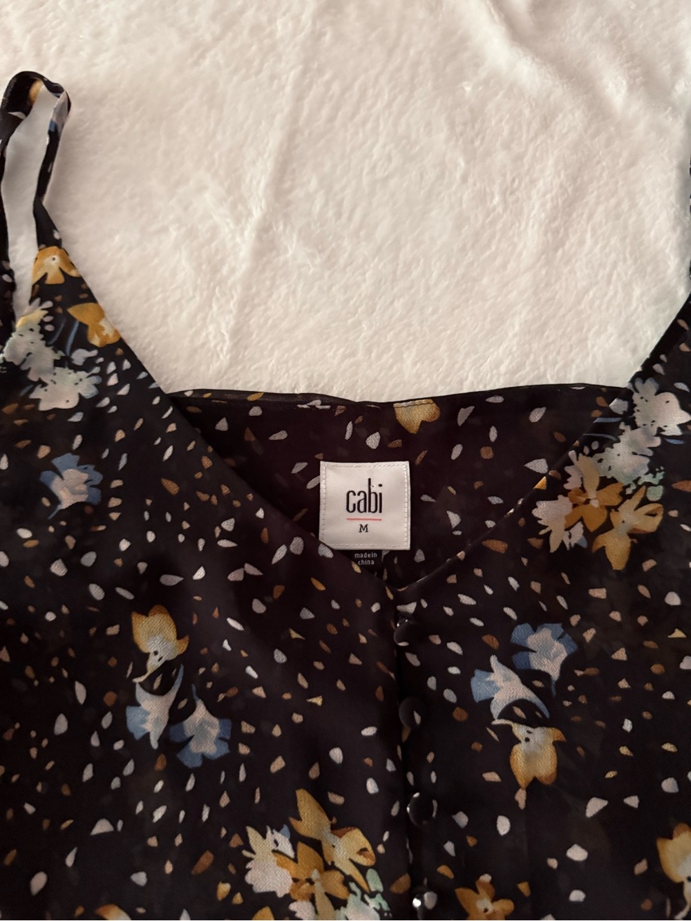 CAbi Cluster Cami Black With Floral Print Tiered Sheer Blouse M - Picture 4 of 9